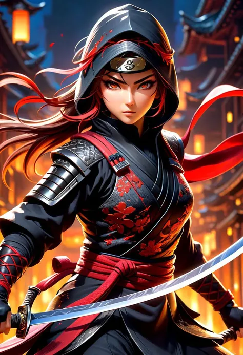 masterpiece,HDR,trending on artstation,sharp focus,high contrast,8K,Hyper-detailed,intricate details,cinematic lighting,   <lora:add-detail-xl:1> perfect eyes, crystal clear eyes, nsfw, 
image presents a stylized  ninja, characterized by vibrant and abstract splashes of blood. the main figure, the ninja, is depicted in a dynamic pose, holding a sword, which suggests action or combat. the background features bold and expressive brush strokes that create an energetic atmosphere. the colors used are vivid and varied, with multiple shades and hues creating a lively visual experience. overall, the style can be described as modern and artistic, with a strong emphasis on movement and energy.