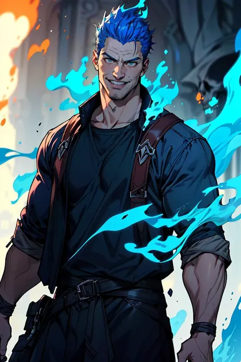 ((masterpiece,best quality)), muscular ,
<lora:Hades_Disney:0.6>, Hades_Disney, (blue fire:1, fiery hair, blue fire), solo, 1boy, young handsome face,
grey skin, smile, greek toga,
skull accessory,
looking at viewer, cowboy shot, cinematic composition, <lora:more_details:0.5>