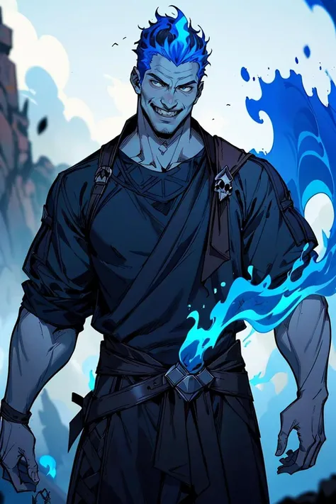 ((masterpiece,best quality)), (toga:1),
<lora:Hades_Disney:0.8>, Hades_Disney, (blue fire:1, fiery hair, blue fire), solo, 1boy, young handsome face,
grey skin, smile,
skull accessory,
looking at viewer, cowboy shot, cinematic composition, <lora:more_details:0.5>