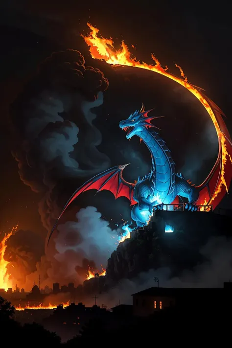 blue dragon burning a city to the ground, ancient city, burning, flames,
intricate details, hyperdetailed, cinematic, realistic, masterpiece