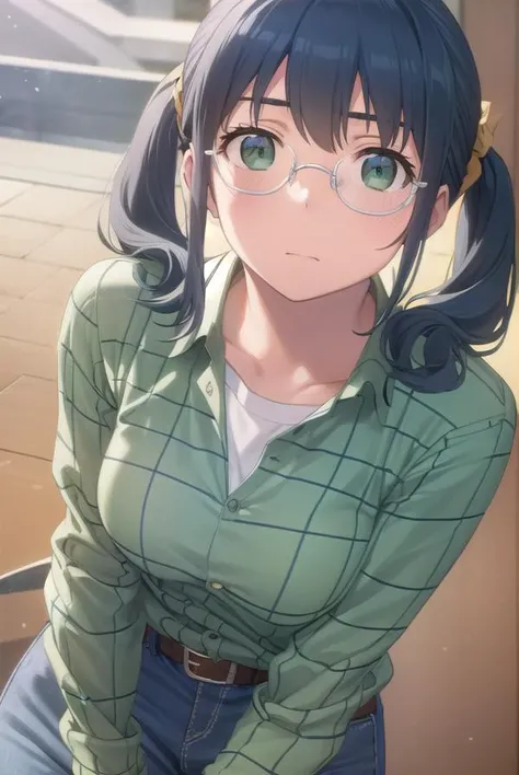 saorimakishima, <lora:saori makishima s2-lora-nochekaiser:1>,
saori makishima, twintails, blue hair, (green eyes:1.3),
BREAK shirt, glasses, belt, pants, headband, denim, jeans, plaid shirt, opaque glasses, (green shirt:1.2),
BREAK outdoors, city,
BREAK looking at viewer, (cowboy shot:1.5),
BREAK <lyco:GoodHands-beta2:1>, (masterpiece:1.2), best quality, high resolution, unity 8k wallpaper, (illustration:0.8), (beautiful detailed eyes:1.6), extremely detailed face, perfect lighting, extremely detailed CG, (perfect hands, perfect anatomy),
