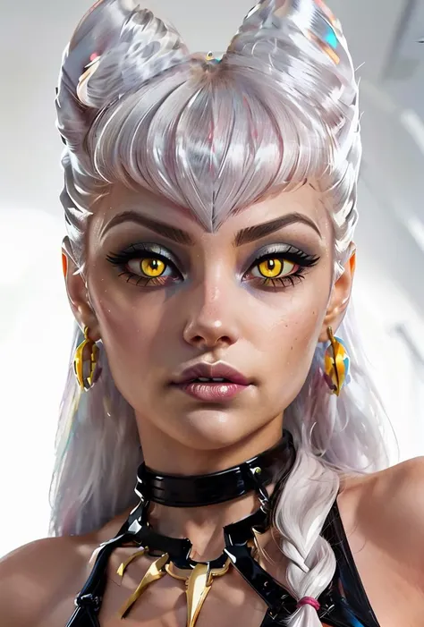 (masterpiece, best quality), 1girl,   <lora:Evelynn KDA:0.8> _(Yellow cat eyes:1.2)_(white haire:1.4)_
