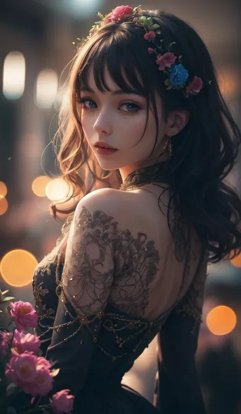 cinematic photo official art,unity 8k wallpaper,ultra detailed,aesthetic,masterpiece,best quality,photorealistic,entangle,mandala,tangle,entangle,1girl,cowboy shot,ecstasy of flower,dynamic angle,the most beautiful form of chaos,elegant,a brutalist designed,vivid colours,romanticism,atmospheric . 35mm photograph, film, bokeh, professional, 4k, highly detailed