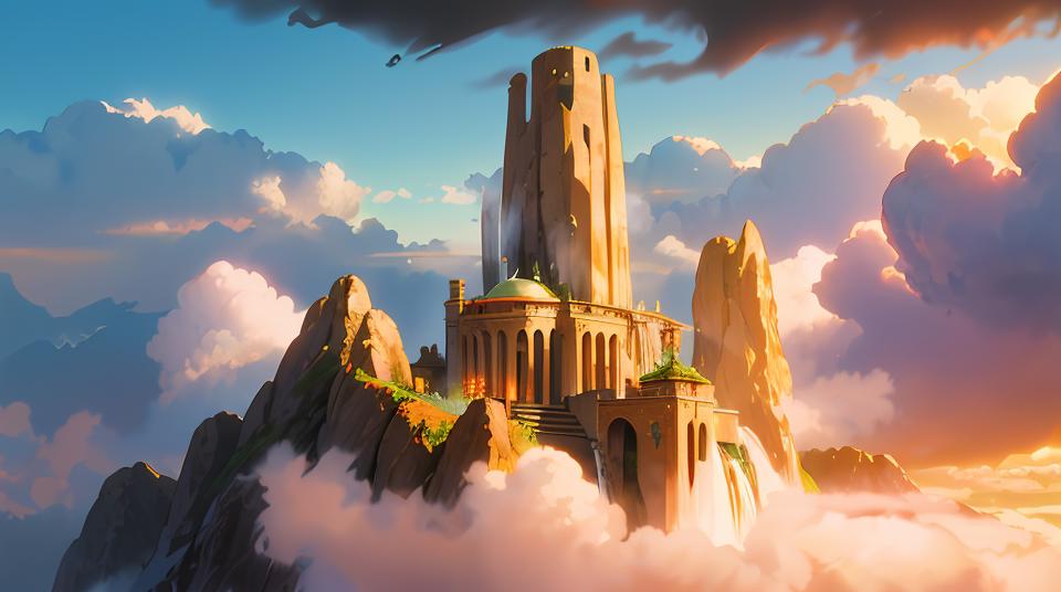 A close up of a castle in the clouds with a sky background - SeaArt AI