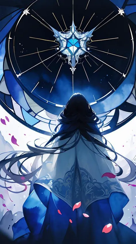 tide play,luxray, split color hair, wind, flying petals, stainedglassai, ornamental, intricate details, dufkova, 2d, lineart, watercolor, ink watercolor, random color hair, super long hair, wavy, 1girl,alraune,flower, alraune, abstract dream, space, intricate, grand scale, alone, cinematic film still, insane detail, sharp focus, depth of field, realistic lighting, (realistic perspective), complex, (multiple subjects), 4k HDR,