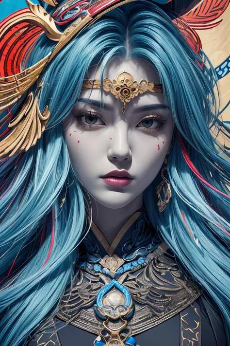 Abstract, 8K, photo shot from front, mid-body portrait, highly-detailed, (flat color:1.1),(colorful:1.3),(masterpiece:1.2), best quality, masterpiece, original, extremely detailed wallpaper, looking at viewer,
oriental city,eastern architecture,a lot of details,mysterious expression, in a modern and abstract setting, with bold and colorful abstract art, blurred background, bright lighting,