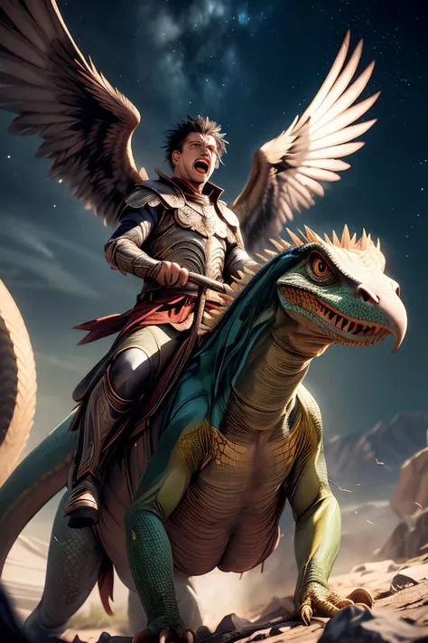 An ancient anthropomorphic eagle command(eaglecore:1.4),romanarmy <lora:ARWromanarmy:0.6>,wearing an ancient roman armor,holding things \( right hand holding wand or holding horsewhip or holding spear\),riding a lizard<lora:riding_a:0.4>, BREAK mount \(lizard (lizardcore:1.2)\), photography, beautiful, ancient roman architecture background, high detailed skin, skin pores, coastline, overcast weather, wind, waves, 8k uhd, dslr, soft lighting, high quality, film grain, Fujifilm XT3,<lora:add_detail:2>, evenly mix females and males of all ages and races in same proportions, all faces and pictures must be different, use all spectre of your different emotions from happiness to anger, do what you want and how you want,
abstract dream, space, intricate, grand scale, alone, cinematic film still, insane detail, sharp focus, depth of field, realistic lighting, (realistic perspective), complex, (multiple subjects), 4k HDR,<lora:add_detail:0.5>,<lora:more_details:0.25>,<lora:FantasyWorldV1:0.25>,