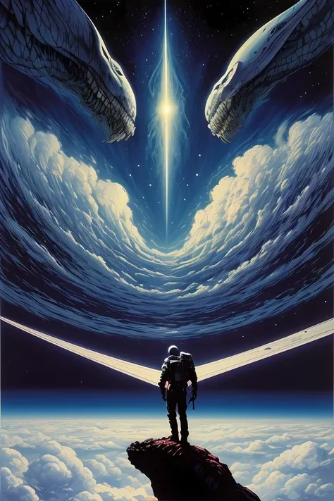 DUNGHUANG,DUNGHUANG BACKGROUND,on the sky,on the clouds,Fairyland, surrounded by clouds and smoke, oriental palace bridge, monster,
"realistic detailed image of an cosmonaut alone in the tundra next to whale skeleton in the style of Francis Bacon, Surreal, Norman Rockwell and James Jean, Greg Hildebrandt, and Mark Brooks, triadic color scheme, By Greg Rutkowski, in the style of Francis Bacon and Syd Mead and Edward Hopper and Norman Rockwell and Beksinski, open ceiling, highly detailed, painted by Francis Bacon, painted by James Gilleard, surrealism, airbrush, Ilya Kuvshinov, WLOP, Stanley Artgerm, very coherent, art by Takato Yamamoto and James Jean"
abstract dream, space, intricate, grand scale, alone, cinematic film still, insane detail, sharp focus, depth of field, realistic lighting, (realistic perspective), complex, (multiple subjects), 4k HDR,
<lora:add_detail:0.5> <lora:more_details:0.25> <lora:FantasyWorldV1:0.25>