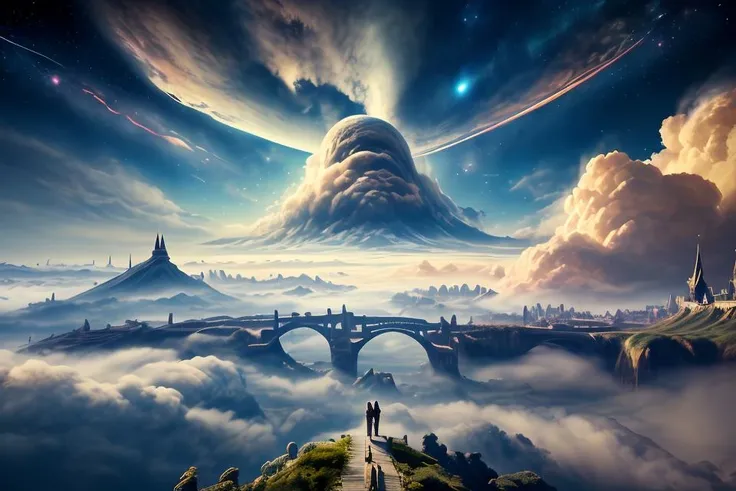 DUNGHUANG,DUNGHUANG BACKGROUND,on the sky,on the clouds,Fairyland, surrounded by clouds and smoke, oriental palace bridge, monster,
abstract dream, space, intricate, grand scale, alone, cinematic film still, insane detail, sharp focus, depth of field, realistic lighting, (realistic perspective), complex, (multiple subjects), 4k HDR,
<lora:add_detail:0.5> <lora:more_details:0.25> <lora:FantasyWorldV1:0.25>