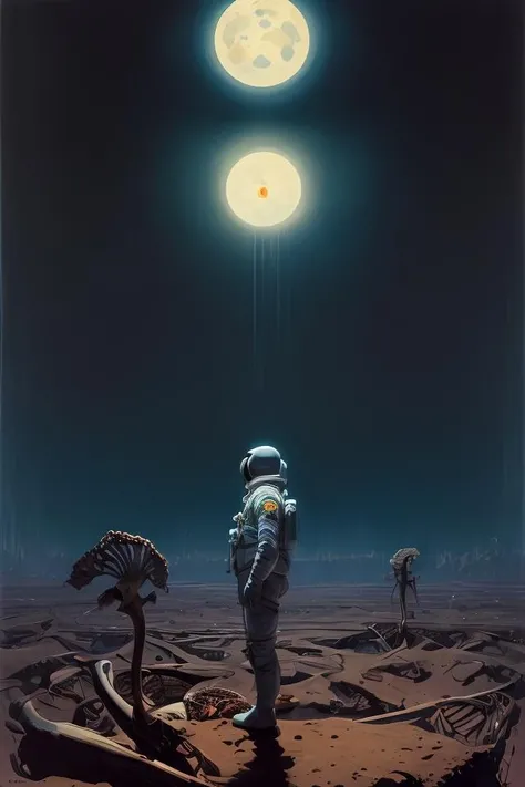 "realistic detailed image of an cosmonaut alone in the tundra next to whale skeleton in the style of Francis Bacon, Surreal, Norman Rockwell and James Jean, Greg Hildebrandt, and Mark Brooks, triadic color scheme, By Greg Rutkowski, in the style of Francis Bacon and Syd Mead and Edward Hopper and Norman Rockwell and Beksinski, open ceiling, highly detailed, painted by Francis Bacon, painted by James Gilleard, surrealism, airbrush, Ilya Kuvshinov, WLOP, Stanley Artgerm, very coherent, art by Takato Yamamoto and James Jean"
abstract dream, space, intricate, grand scale, alone, cinematic film still, insane detail, sharp focus, depth of field, realistic lighting, (realistic perspective), complex, (multiple subjects), 4k HDR,
<lora:add_detail:0.5> <lora:more_details:0.25> <lora:FantasyWorldV1:0.25>