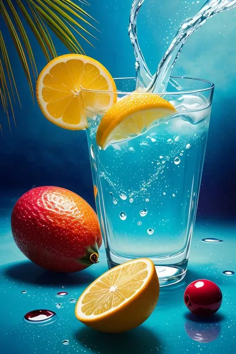 8k high quality, detailed, colorful analog photo, masterpiece, photorealistic, vibrant color film, masterclass, heavy (film grain), Fujicolor 400, Nikon F401,
lots of delicious tropical fruits with drops of moisture on table, a lot of details,floating colorful water,, mysterious expression, in a modern and abstract setting, with bold and colorful abstract art, blurred background, bright lighting,<lora:add_detail:0.5>,<lora:more_details:0.25>,<lora:FantasyWorldV1:0.25>,