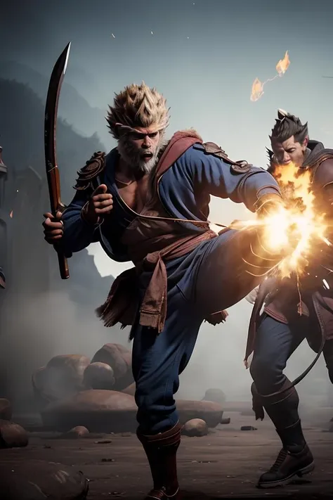 DUNHUANG,DUNHUANG BACKGROUND,
<lora:BlackMonkeyKing_v01:0.5>, black monkey king,1boy,solo,robe,hood up, beating monsters,holding weapon,
<lora:Hyakuretsukyaku-10:0.7> Hyakuretsukyaku, kicking, motion blur,
<lora:Line_LoRA:0.1>emphasis lines,motion lines, motion blur,
evenly mix races in same proportions, all faces and pictures must be different, use all spectre of your different emotions from happiness to anger, do what you want and how you want,
abstract dream, space, intricate, grand scale, alone, cinematic film still, insane detail, sharp focus, depth of field, realistic lighting, (realistic perspective), complex, (multiple subjects), 4k HDR,
<lora:add_detail:0.5> <lora:more_details:0.25> <lora:FantasyWorldV1:0.25>