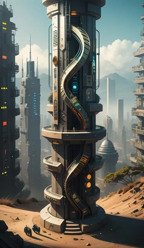 a double helix dna cyberpunk steampunk carved pillar, high details, lineart, by vincent di fate and joe fenton, inking, screen print, masterpiece, trending on artstation, sharp, high contrast, hyper - detailed,, hd, 4 k, 8 k