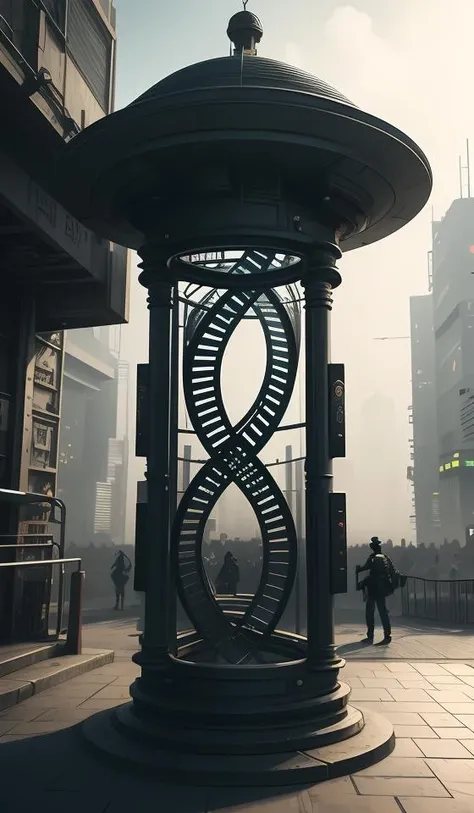 a double helix dna cyberpunk steampunk carved pillar, high details, lineart, by vincent di fate and joe fenton, inking, screen print, masterpiece, trending on artstation, sharp, high contrast, hyper - detailed,, hd, 4 k, 8 k