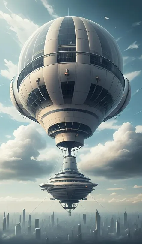 floating city,airship,cloudy sky,