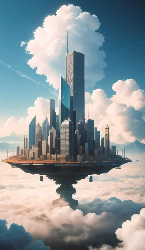 8k high quality, detailed, colorful analog photo, masterpiece, photorealistic, vibrant color film, masterclass, heavy (film grain), Fujicolor 400, Nikon F401,city floating without gravity ,monster shouting,clouds and mist,