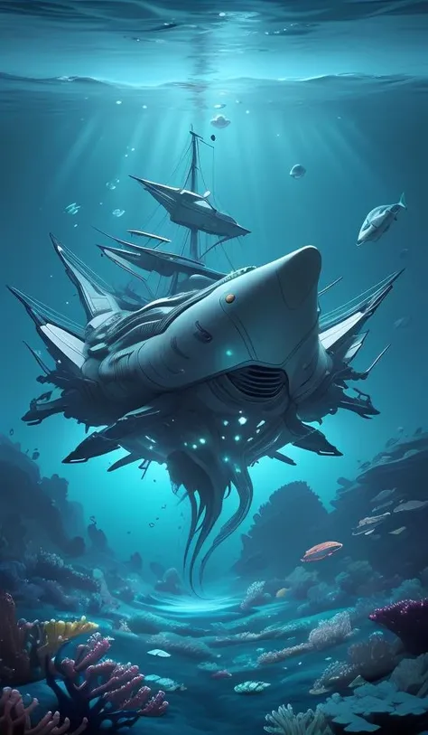 underwater,universal,abstract,spaceships,sea creature,