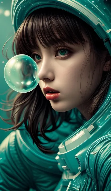 blowing bubble gum, green bubble gum,young girl, abstract dream, space, intricate, grand scale, alone, cinematic film still, insane detail, sharp focus, depth of field, realistic lighting, (realistic perspective), complex, (multiple subjects), 4k HDR, <lora:add_detail:0.5> <lora:more_details:0.25> <lora:FantasyWorldV1:0.25>