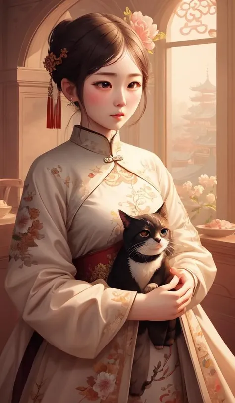 guofeng,illustration,1girl,best quality,highly detailed,best quality,masterpiece,an extremely delicate and beautiful,extremely detailed,8k wallpaper,Amazing,finely detail,best quality,official art,extremely detailed CG unity 8k wallpaper,(style of Victo Ngai:0.5),cute,big eyes,
