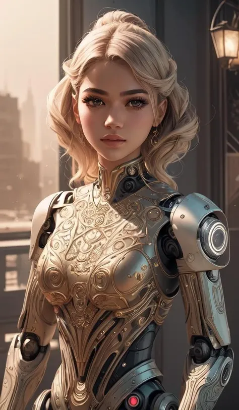 the portrait of an elegant, sophisticated, fashionable robotess idol, an ultrafine illustration of young half arab zendaya mix by kim jisu, intricate linework, neon wiring, fashion, porcelain skin, unreal engine 5 highly rendered, global illumination, radiant light, detailed and intricate environment, by rutkowski, artgerm, marvel comics