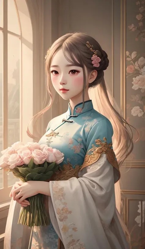 guofeng,illustration,1girl,best quality,highly detailed,best quality,masterpiece,an extremely delicate and beautiful,extremely detailed,8k wallpaper,Amazing,finely detail,best quality,official art,extremely detailed CG unity 8k wallpaper,(style of Victo Ngai:0.5),cute,big eyes,