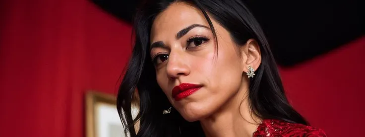 closeup photo of hum4, opulence and wealth, high society privilege, standing at attention,wearing an evening gown BREAK (to8contrast style), Close-up portrait,lips, 8k RAW photo, highest quality, looking at the camera, best shadow, intricate details, interior, , muted colors, high contrast style, intense, languid, tempting, sensual, seductive, longing, yearning, smitten, dark photography studio, minimal lighting, deep shadows, stark contrasts, dramatic highlights, red backdrop, natural pout, lusciousness, red lips, bold color, alluring, stunning,