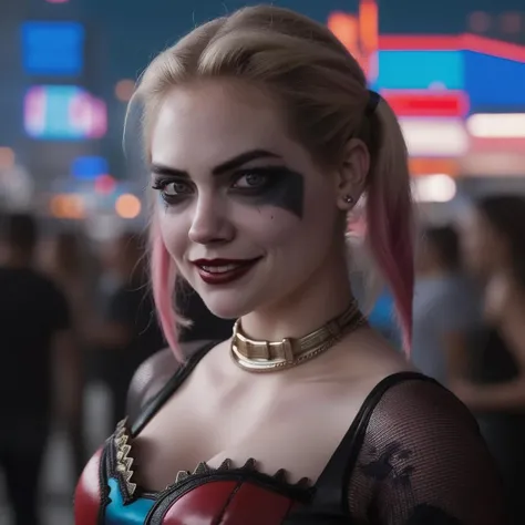 SEXY BLONDE BLUE EYES HARLEY QUIN HYPER REALISTIC LOOKS AT THE CAMERA