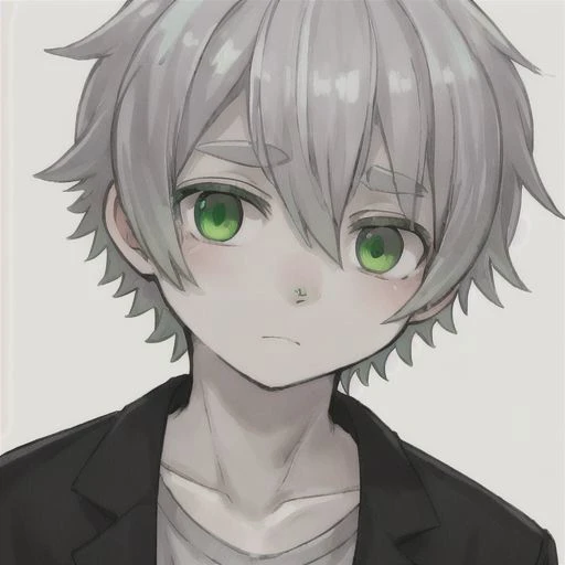 grey hair, green eyes and boy