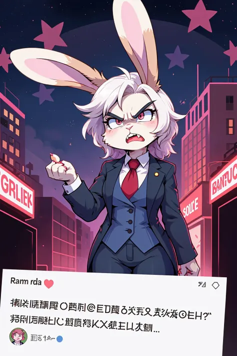 1girl, rabbit_girl, bunny_ears, angry, President_of_the_United_States, irate_scowl,
"What the fuck is this backwater shithole called again?"
