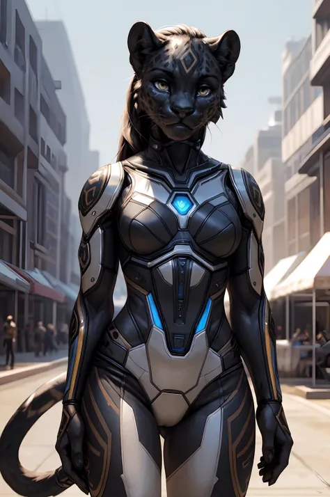 dreamy young muscular cute noble (black_panther girl:1.2), tomboy female, looking at viewer, looking intrigued, detailed eyes, medium breasts covered, wearing elegant spacedress, (bionic skin implants:1.1), detailed fur, realistic feathers, colorful fur, seductive smile, realistic photo, detailed background, theme science fiction fantasy, deus_ex, (mass effect:0.6), <lora:Furtastic_Detailer:0.5>