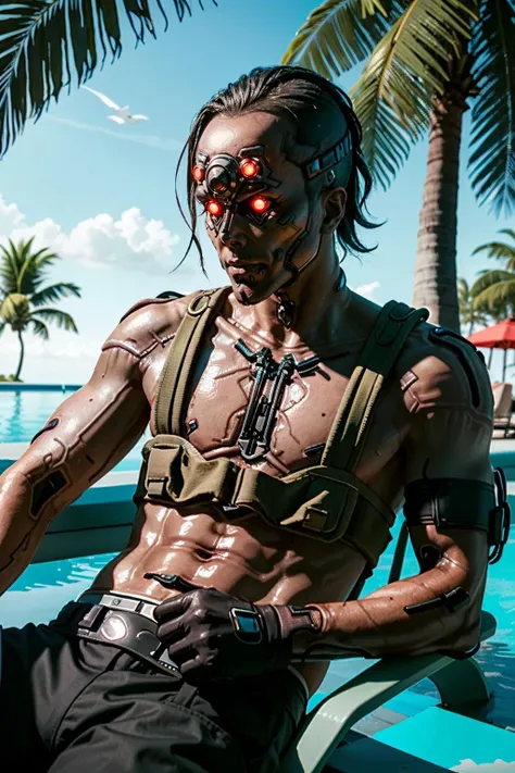 (masterpiece:1.2),(best quality:1.2),(high resolution:1.2)
<lora:CyberDumDum:0.8>
CyberDumDum, 1boy, cyborg, glowing eyes, lounging by a luxurious pool in a tropical resort, sipping a refreshing cocktail, with palm trees swaying in the breeze