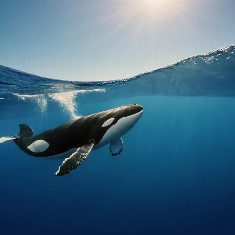 cinematic film still of <lora:Fine art photography style:1>
From below,Juxtaposition of a person swimming in the blue ocean with a wave,water,no humans,ocean,animal,scenery,fish,bubble,blue theme,underwater,air bubble,swimming,whale Juxtaposition,artistic,photography,dramatic light,dramatic shadow light,contrast,saturated color,cinematic,filmic,photographic,realistic,realism,perfection,perfect,Juxtaposed,opposite,different things,side by side,syncretism,antithesis,Juxtaposition style,whale , creative, photorealism, hyperrealism, Fine art photography style, Fine art cinematic photography style, shallow depth of field, vignette, highly detailed, high budget, bokeh, cinemascope, moody, epic, gorgeous, film grain, grainy