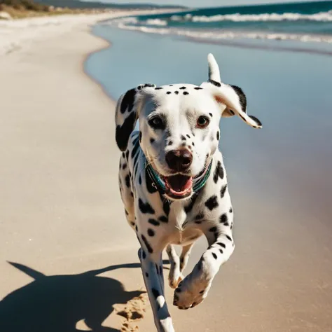 cinematic film still of <lora:Juxtaposition style:1>
From above, Juxtaposition of a Dalmatian dog running on a beach with a smilein its mouth,solo,full body,from side,no humans,animal,traditional media,animal focus Juxtaposition, artistic, photography, dramatic light, dramatic shadow light, contrast, saturated color, cinematic, filmic, photographic, realistic, realism, perfection, perfect, Juxtaposed, opposite, different things, side by side, syncretism, antithesis, Juxtaposition style, shallow depth of field, vignette, highly detailed, high budget, bokeh, cinemascope, moody, epic, gorgeous, film grain, grainy