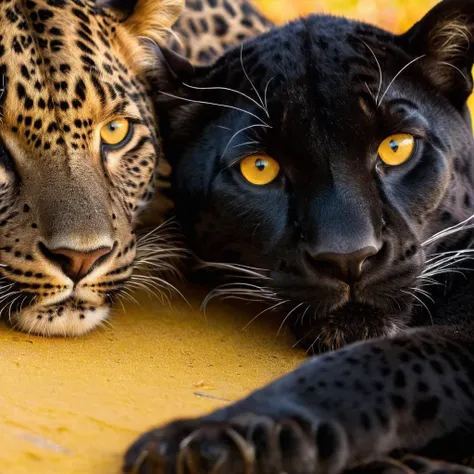 UHD, 4k, ultra detailed, cinematic, a photograph of <lora:Juxtaposition style:1>
Juxtaposition of a leopard and a black panther are laying together,looking at viewer,simple background,yellow eyes,no humans,animal,cat,black background,realistic,animal focus,whiskers,tiger Juxtaposition, artistic, photography, dramatic light, dramatic shadow light, contrast, saturated color, cinematic, filmic, photographic, realistic, realism, perfection, perfect, Juxtaposed, opposite, different things, side by side, syncretism, antithesis, Juxtaposition style, epic, beautiful lighting, inpsiring