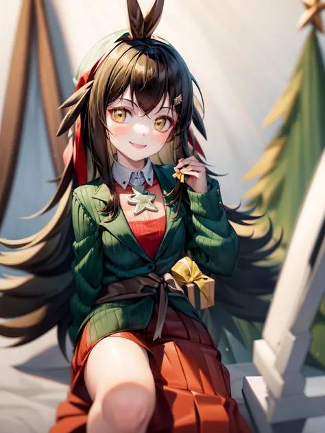 masterpiece, best quality, <lora:kaf3-5:1>, christmas_dress, little_smile, solo,