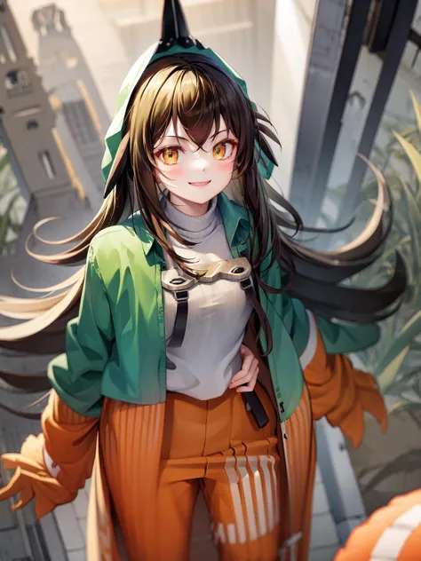 masterpiece, best quality, <lora:kaf3-5:1>, orange_clothes, little_smile, solo,