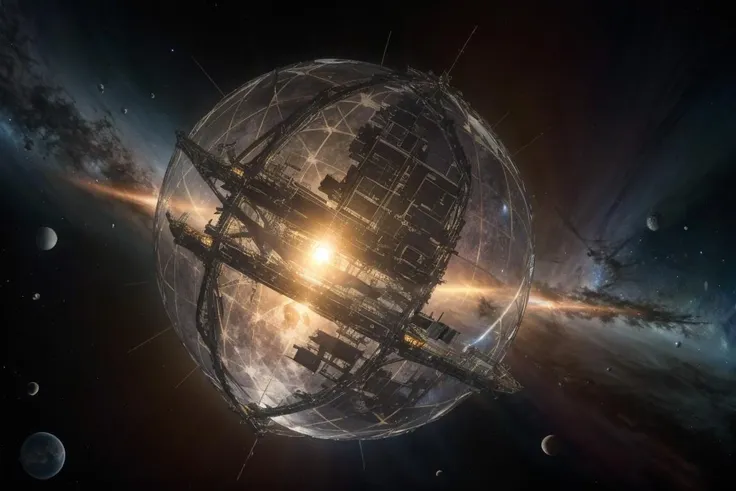 dyson_sphere, space background, <lora:dyson_sphere_12:0.6>, night sky, (spacecraft), planet