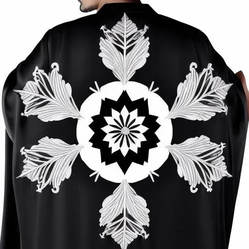 (A man:1.3) in a loose silk kimono with a Kamon embroidered on his back ,radial symmetry , symmetry, leaf <lora:Kamon_japanese_crest_V1-21x3:0.4>