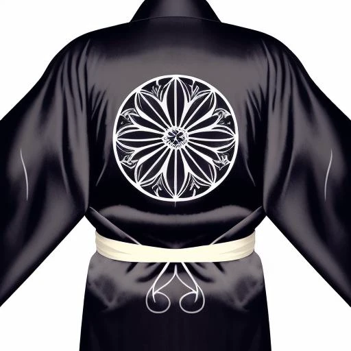 (A man:1.3) in a loose silk kimono with a Kamon embroidered on his back ,radial symmetry , symmetry, leaf <lora:Kamon_japanese_crest_V1-21x3:0.4>