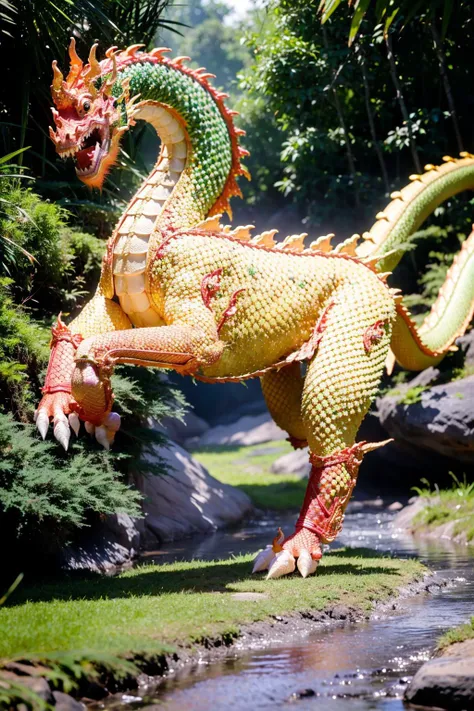 (best quality:1.4), (ultra highres:1.2), (photorealistic:1.4), (8k, RAW photo:1.2), very high detail, (himmapan style:1.5),(dragon head:1.31),( horse body 4 legs:1.4), scales, near the cave, jungle<lora:HimmapanV1:0.7>