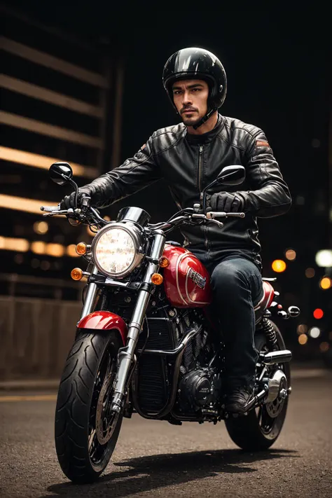 a man riding a motorbike,
(photography, ultra realistic details, sharp focus, detailed skin,4k, high-res, masterpiece, best quality:1.1), (8k,4k, UHD, high resolution, professional, cinematic, movie, dramatic), bokeh anamorphic depth of field blur background,