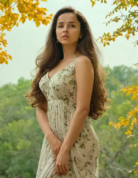 In this stunning photograph, Anyuta stands gracefully amidst a serene outdoor scene, her rich brown locks cascading softly down her back as she gazes into the distance with a pensive expression on her face. Clad in a realistic and elegant dress, she exudes confidence and poise, with a subtle mole adding a touch of warmth to her otherwise serene countenance. As the soft breeze rustles the leaves around her, Anyuta's presence comes alive, painting a vivid picture of femininity, beauty, and strength, leaving viewers enraptured by the timeless appeal of her captivating portrait. anyutkinaa <lora:imnivu18fa56ff1d1raa5:1>