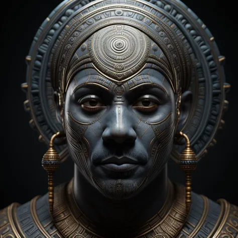 portrait of idris elba, blue skin, head, tribal, blue and gold, naki <lora:Naki:0.85>