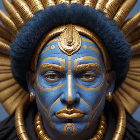 portrait of donald trump, head, tribal, blue and gold, naki <lora:Naki:0.35>