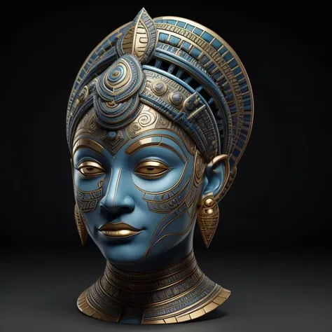 head, tribal, blue and gold, naki <lora:Naki:1>