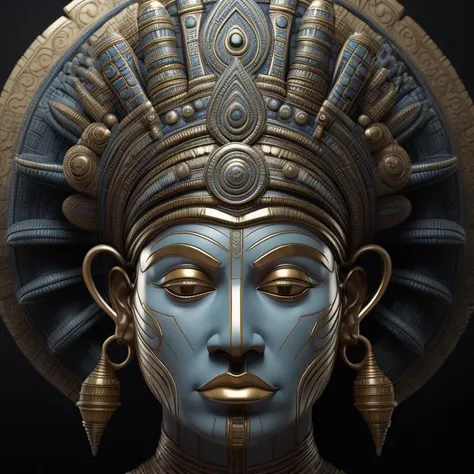portrait of donald trump, head, tribal, blue and gold, naki <lora:Naki:1>
