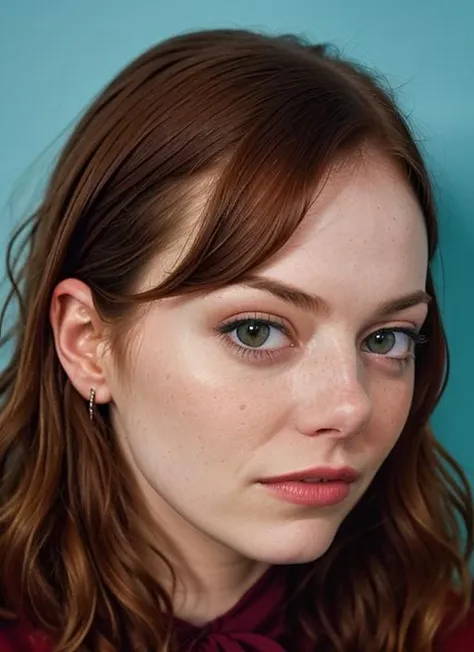 close up portrait of sks woman , by Flora Borsi, style by Flora Borsi, bold, bright colours, ((Flora Borsi)), by Tim Walker, <lora:lora-small-emma-stone-v1:1>