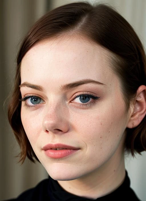 close up portrait of sks woman , by Flora Borsi, style by Flora Borsi, bold, bright colours, ((Flora Borsi)), by Gerda Taro, <lora:lora-small-emma-stone-v1:1>