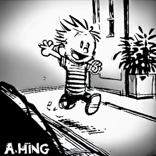 a cartoon of a running, <lora:CalvinandHobbes:1>