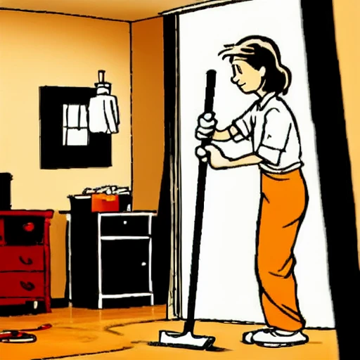 a cartoon mom cleaning house, art by <lora:CalvinandHobbes:0.8>